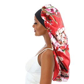 Sent Hair Extra Long Satin Bonnet Sleep Cap for Women Double Layer Silky Hair Bonnet for Braids,Curly,Long Hair- Soft Elastic Band,Burgundy