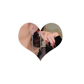 Inilbran Boho Rhinestone Bow Tassel Earrings Long Tennis Chain Dangle Earrings Vintage Crystal Tassel Chain Earrings Wedding Crystal Chain Earrings Bling CZ Bow Ear Jacket Earrings Jewellery, Zinc