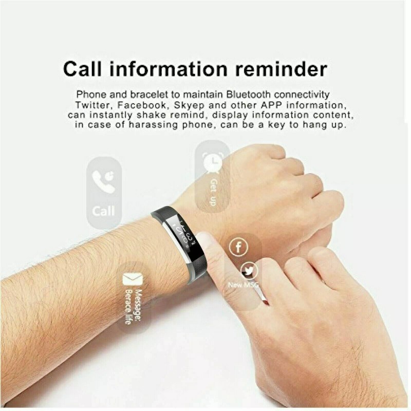 GMOT LETSCOM ID115PLUSHR BLKSmart Watch Wrstbnd Fitness Trckr Blood Prssur