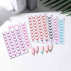6 Sheets Gradient Color French Line Nail Art Stickers Colorful French Tip Nail Decals Self-Adhesive Nail Tips Guides Stripe Lines Nail Sliders for DIY Nail Art Decorations