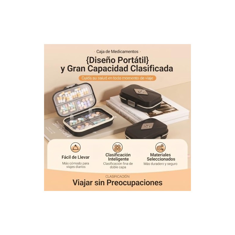Richome Pastillero de Viaje Impermeable, Pastillero Semanal Portátil