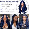 Suresen 34 Inch Blue Lace Front Wigs Human Hair 180%