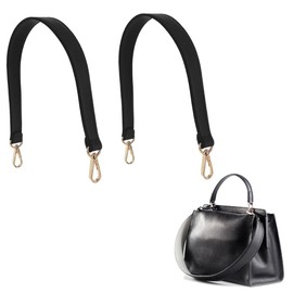 Armastuse 2 Pcs Genuine Leather Bag Straps Handle, Real Leather Bag Handles, Ear Shape Leather Purses Strap for DIY Hand Accessories (Black)