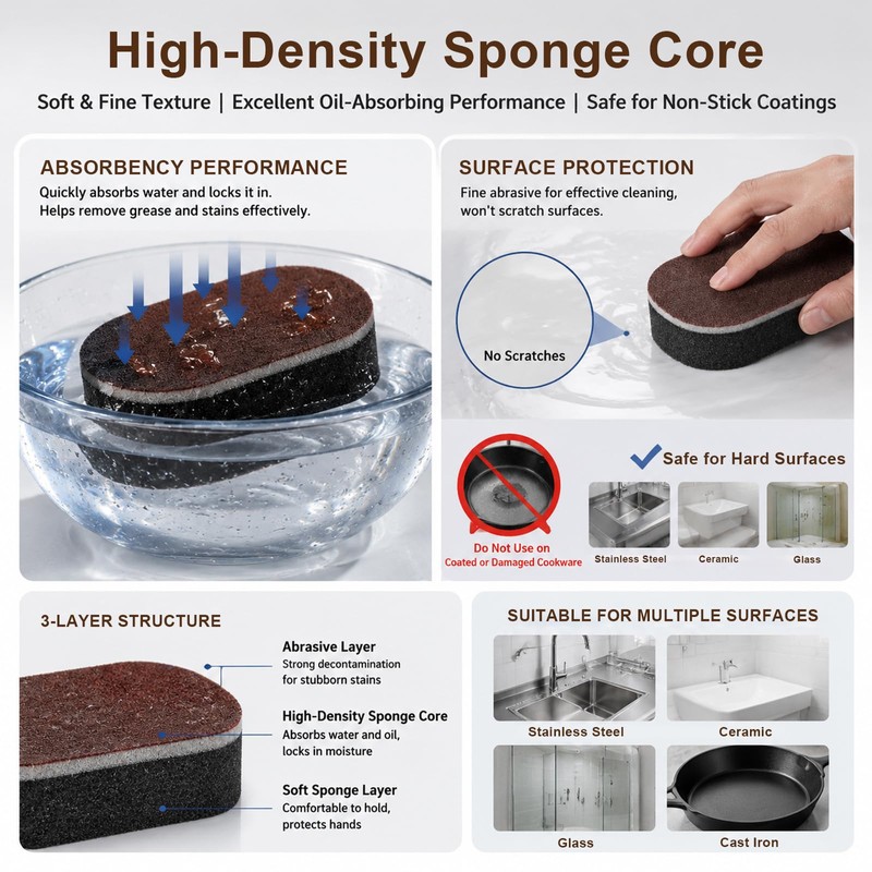 5 Pack Carborundum Sponge with Holder, Nano Emery Scrub Sponge