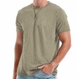 KLIEGOU Men's T-Shirts - Elasticity Cotton Crew Neck Tees 2166 ArmyGreen L