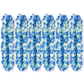 GoldDawn Premium Hawaiian Leis, Artificial Flowers for Party Supplies and Luau Decorations, Meticulously Handcrafted, Elevate Your Celebration with Exquisite Flower Necklaces (6 pcs,Blue)