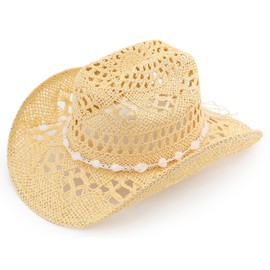 Pro Celia Straw Cowboy Hat for Women and Men, Western Cattleman Style, Wide Shapeable Brim (US, Alpha, One Size, Beige)