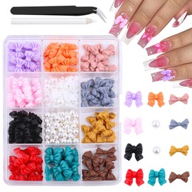 JOTINEL 3D Bow Charms for Nails Cute Butterfly Nail Charms Mixed Colors Bows Style and Nails Pearl,for Manicure DIY Nail Art Design Jewelry Decoration