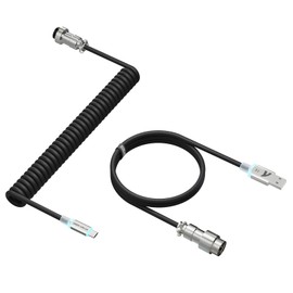 ATTACK SHARK C01 Ultra Custom Coiled USB C to A Cable for Mechanical Keyboard,RGB Light Plug,Double-Sleeved Gaming Cable with Detachable Metal Aviator,for Popular Gaming Consoles Keyboard Mouse-Black