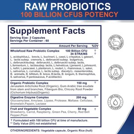 TheraSuva Probiotics 100 Billion CFU - 34 Strains + Organic Prebiotics + Digestive Enzyme + Whole Food Supplement for Ultimate Gut Health Support! 120 Softgels, 60 Day Supply