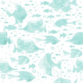 SOON AFTER Light Mint Green Fish Ocean Peel and Stick Wallpaper,Waterproof Self-Adhesive Removable Wall Paper for Bathroom Bedroom Kids Room Wallpaper Teal Blue Contact Paper for Furniture 17.3"x118"
