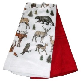 St Nicholas Square RUSTIC TOWEL - 16.25" x 26" - Set of 2 -  MOOSE & FOREST ANIMALS - 100% Cotton