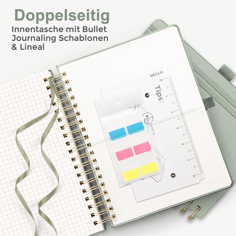 RETTACY Notebook B5 Squared, Bullet Journal with 100 g/m² Thick