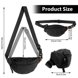 Iridsmole Corduroy Bumbag for Women Men, Corduroy Waist Bag, Large Capacity Waist Packs, Fanny Pack with Adjustable Shoulder Straps, Lightweight Bum Bag, Casual Travel Bum Bag for Sports, Hiking