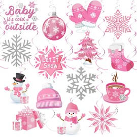 36 Pcs Pink Christmas Party Hanging Swirl Decorations Set,Xmas Holiday Elk Snowman Hanging Foil Ceiling Swirl Decorations for Christmas Party Ceiling Supplies