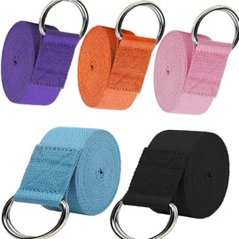 CAVLA 5 Pcs Yoga Strap for Stretching 8 Ft with Adjustable Metal D Ring Buckle Loop Stretch Strap Non Elastic Yoga Belt Yoga Exercise Adjustable Straps Pilates Physical Therapy Dance Gym Workouts