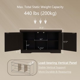 DINZI LVJ Shoe Bench, Entryway Storage Bench with Doors, Cushion, 2-Tier Shoe Rack with 6-Cubby, 31.5”L x 13.8”W Shoe Organizer Cabinet, Adjustable Shelf, Living Room, Bedroom, Espresso