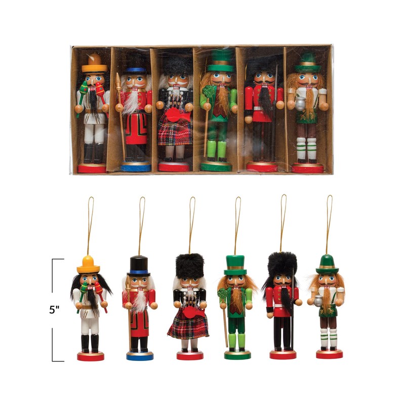 Creative Co-Op 5' H Pine Wood Nutcracker Ornaments, Multi Color,