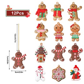Gingerbread Man Decoration, Pack of 12 Christmas Tree Decorations, Gingerbread Man Tree Decoration, Christmas Tree Decoration, Gingerbread Pendant Christmas Decoration, for Festive Home Party Children
