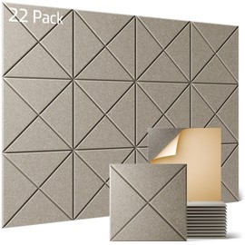 Sonicism 22 Pack X-Lined Acoustic Panels with Self-Adhesive, 12"X 12"X 0.4" Sound Proof Foam Panels, Decorative Soundproof Wall Panels, Sound Absorbing Tile for Home & Offices, Camel