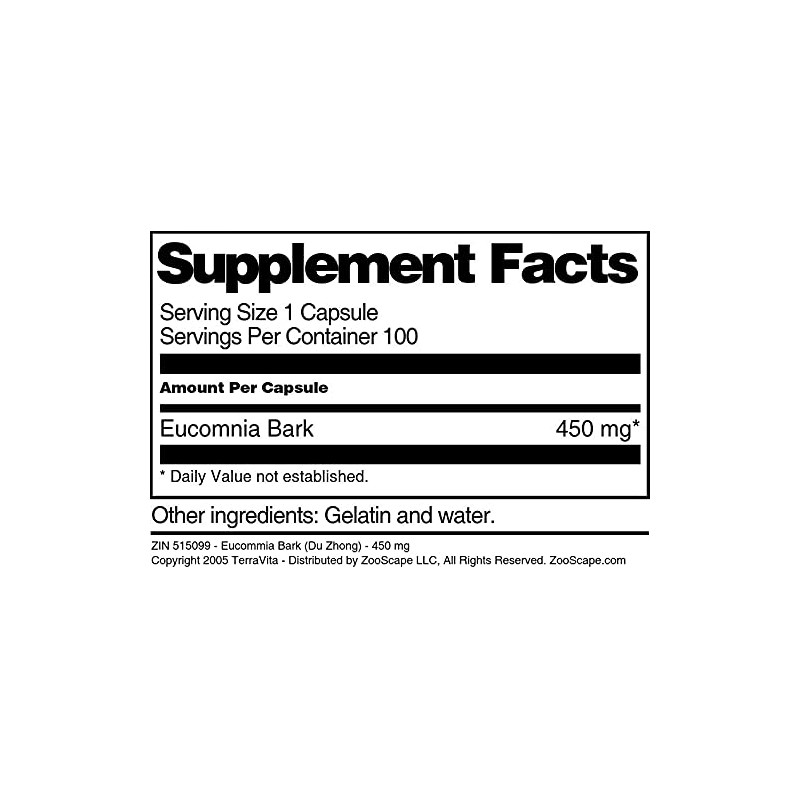 Eucommia Bark (Du Zhong) - 450 mg (100 Capsules, ZIN: