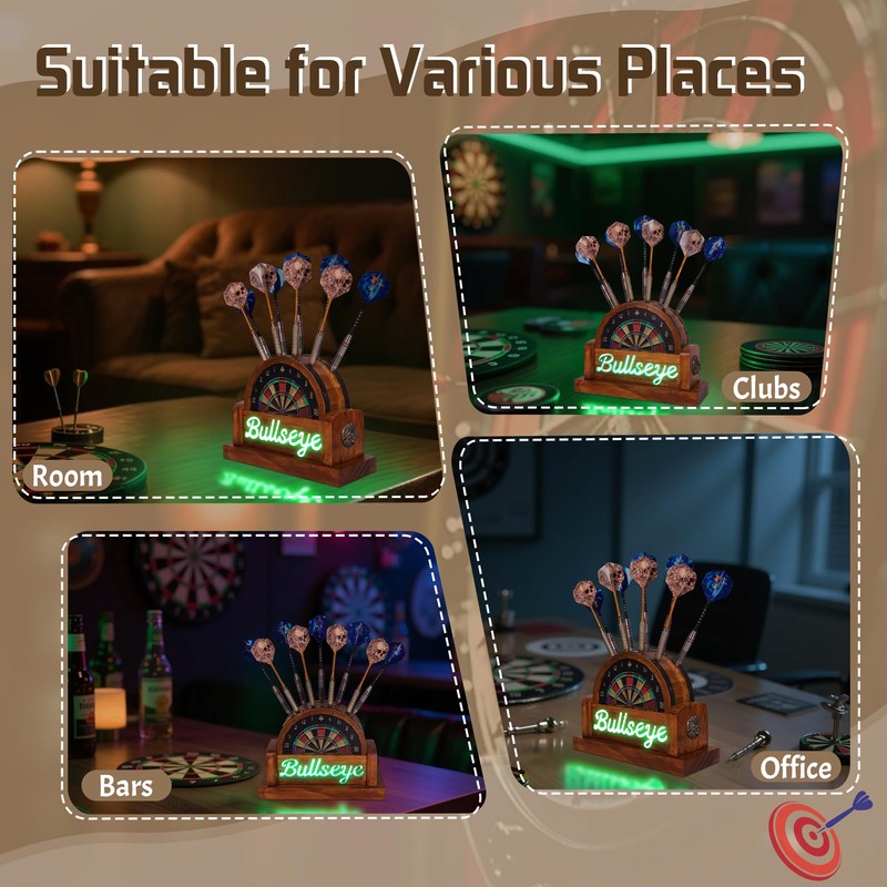 CoolGift Mart Light Up Dart Stand, Wooden Dart Holder with