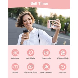 Digital Camera, 1520P Autofocus Compact Camera 48MP Digital Cameras Portable Camera with 2.8" Screen, 16X Digital Zoom, Portable Mini Camera for Kids, Teenagers,Beginner(pink)