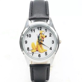 Unbranded Pluto The Dog Black Leather Band Wrist Watch
