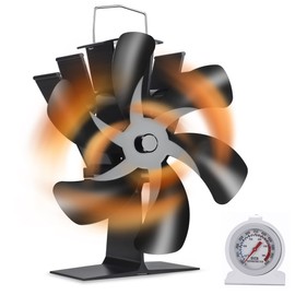 Stove Fan, Wood Stove Fan, Firepower Fan, 6 Blades, Eco Fan, Silent, Energy Saving, Stove Heater, Wood Stove/Fireplace Supplies, Steel, Stove, Heat Supply, Fireplace Supplies, Heating, Cold Protection, Thermometer Included