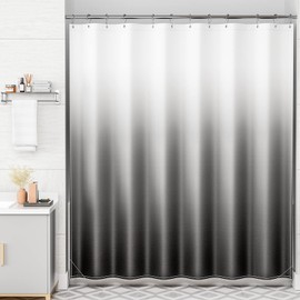 AmazerBath Shower Curtain, Ombre Black Fabric Shower Curtain Set with 12 Shower Curtain Hooks, Farmhouse Cloth Black and White Shower Curtain, Washable Bathroom Shower Curtain Sets, 72x84 Inche