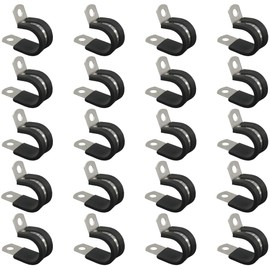 20 PCS Stainless Steel Rubber Cushioned R Shape Clamps,Cable Mounting Hose Pipe Clamps,Rubber Lined P Clips (16mm)