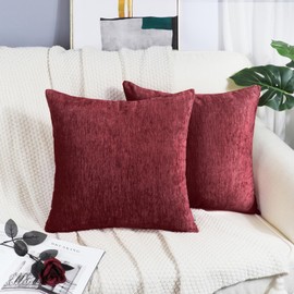 BRAWARM Chenille Throw Pillow Covers 16x16 Inches - Pack of 2 Burgundy Chenille Pillow Covers, Solid Dyed Soft Chenille Pillow Cases for Couch Sofa Bed Home Decoration