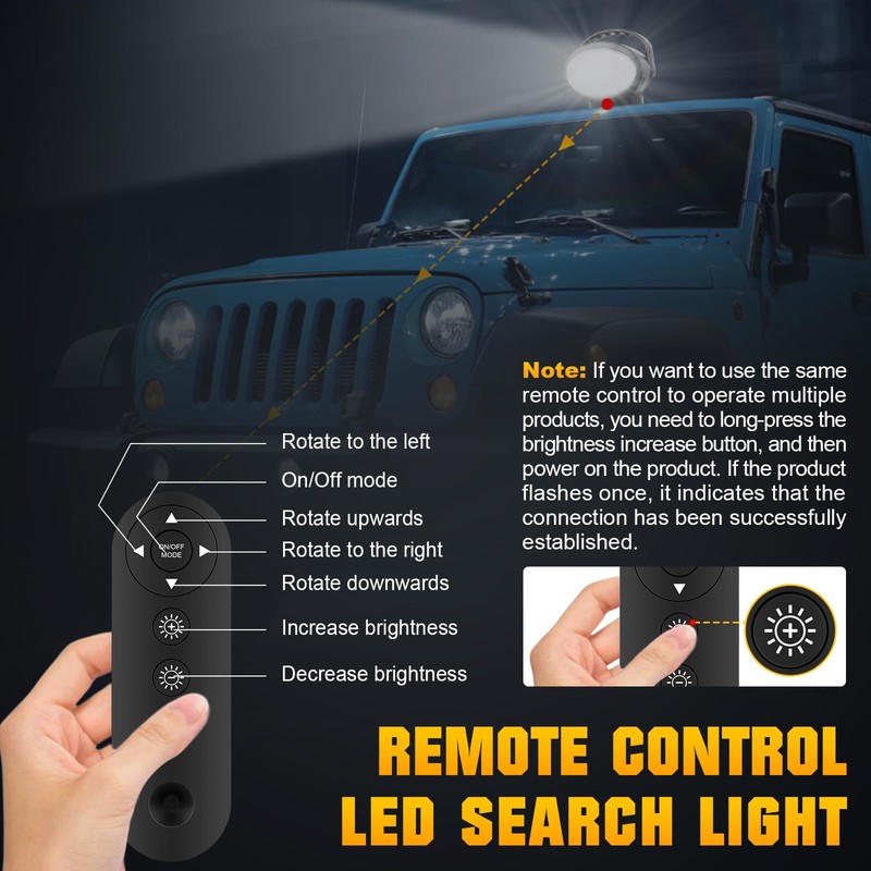 SKYWORLD 8 inch 38W LED Search Light, Portable Magnetic Base