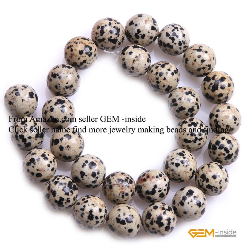 GEM-Inside Dalmation Dalmatian Jasper Gemstone Loose Beads 14MM Round Crystal