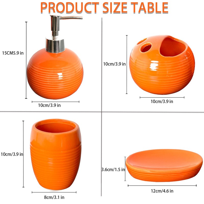 JHLAYKG Orange Bathroom Accessories Set 4 Pcs, Ceramic Bathroom Accessory