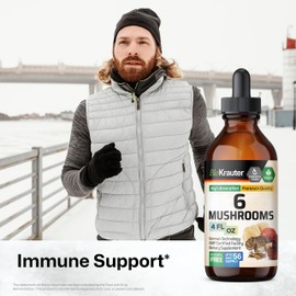 BIO KRAUTER 6 Mushrooms Supplement 6-in-1 - Lions Mane, Shiitake,Turkey Tail, Cordyceps, Reishi & Chaga Liquid Extract - Mushroom Complex Tincture - Vegan Drops 4 Fl.Oz.