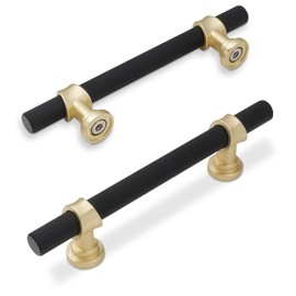 KOMOTIA 10 Pack 3-3/4 Inch Cabinet Pulls knurled Matte Black and Brushed Gold Kitchen Cabinet Handles Aluminum and Zinc Alloy Drawer Pulls Solid Cabinet Hardware