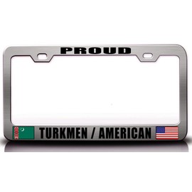 Customola Proud Turkmen American Nationality Patriotic Steel License Plate Frame Ch