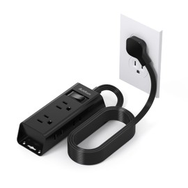 Flat Extension Cord 15 ft - Addtam Flat Plug Power Strip with 6 Outlets Extender, Long Extension Cord with Multiple Outlets, Wall Mount for Home Dorm Room Essentials, Black