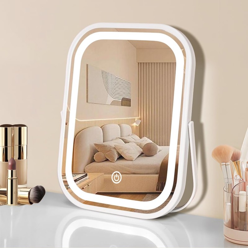 YEKKOPT Travel Makeup Mirror with Lights, Portable Small Beauty LED
