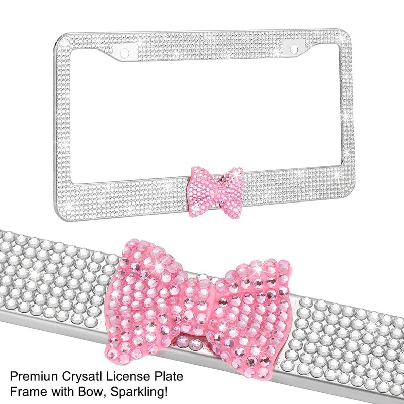 OTOSTAR 2 Pack Bling License Plate Frame with Ribbon Bow,