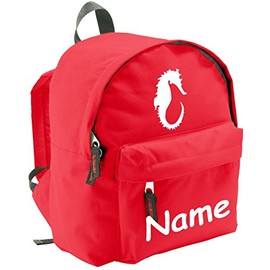 Shirtinstyle Children's Backpack Seahorse Design with Name Ideal for Nursery, Sports and Leisure, red