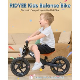RIDYEE Toddler Balance Bike 2 Year Old, Kids Balance Bike for 2 to 5 Year with Tool-Free Adjustment, Limited Steering, Footrest, Custom Name Plate with Stickers, Gift Bike for 2-3 Boys