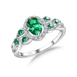 CAIDIKA Green Gemstone Ring Promise Engagement Rings for Her 925 Sterling Silver Sparkling May Birthstone Ring Celtic Knot Design Moissanite Inlaid Emerald Signet Ring for Women, Size 8