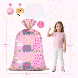 KIDAJOY Extra Large Pink Elephant Baby Shower Plastic Gift Bags 36x56 Inch Jumbo Baby Girl Gift Bag Elephant Themed Girl Kids Gender Reveals New Parent Party Favors
