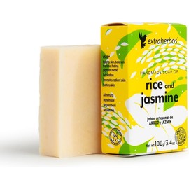 Extraherbos Jabón Artesanal de Arroz y Jazmín 100g - Ilumina y Suaviza la Piel Aclarante Natural y Exfoliante Suave Unifica el Tono de la Piel - Enriquecido con Aceite de Coco y Moringa