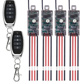 ZHOFONET Wireless Light Switch and Receiver Kit,4 Way 1 Channel Wireless Lights Switch Kit,DC 5V/12V/24V/ 5A Relay with 164ft Long Range for LED Light,Ceiling Lights,Wireless Security Alarm.
