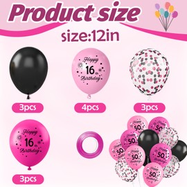 50th Birthday Pink and Black Balloons,12 Inch Hot Pink, Light Pink, Black Balloons with Confetti for Girls Women 50th Birthday Party and Wedding Celebrations Decorations