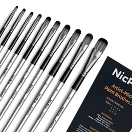 Nicpro 10 PCS Filbert Paint Brushes Art Painting Brush Set for Acrylic Watercolor Oil Gouache Canvas, Craft Detail Face Body Painting, Artist Kit for Kid & Adult