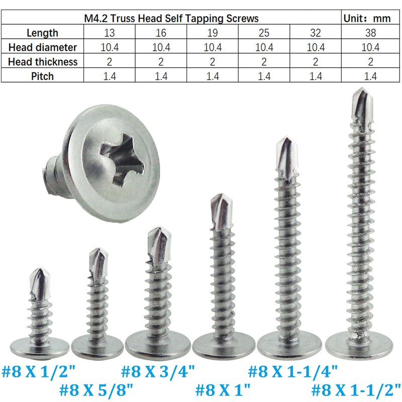Fajoeda 120PCS #8 x 1/2" Sheet Metal Screws,410 Stainless Steel
